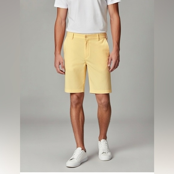 Peter Millar Crown Sport Flat Front Chino Yellow Shorts 43 Waist NWT